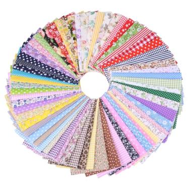 Imagem de 63 peças de tecido acolchoado 100% algodão macio colorido impresso tecido de costura patchwork pacotes quadrados faça-você-mesmo multiusos colcha patchwork para projetos de costura artesanais DIY