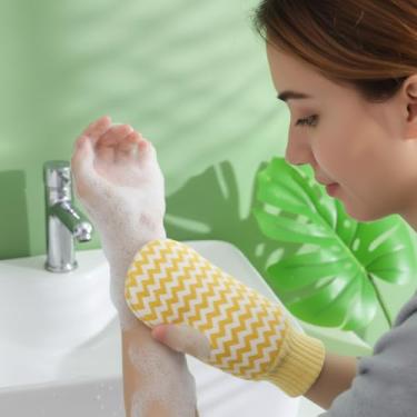 Imagem de Luvas esfoliantes corporais luva de esfoliação corporal para banho, superfície de pele facilmente lisa (amarelo)