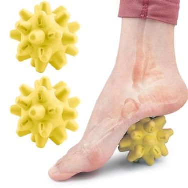 Imagem de Bolas de massagem, pacote com 2 bolas de massagem pontiagudas, ponto de gatilho profundo e liberação miofascial para alívio da fascite plantar, recuperação muscular, diâmetro de 7 cm (amarelo)