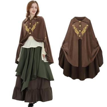 Imagem de FCCAM Manto medieval feminino longo renascentista capa quente fantasia de Halloween, Marrom escuro, Small