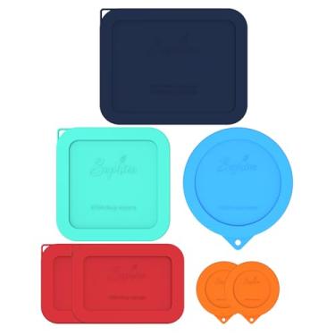 Imagem de Sophico Pacote com 7 tampas de silicone para tigelas de vidro Pyrex Freshlock – herméticas, à prova de vazamento, freezer/máquina de lavar louça/micro-ondas, tampas retangulares (tigelas de vidro não