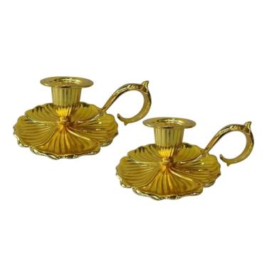 Imagem de Castiçal vintage de metal destacável com alça castiçal à prova de ferrugem para decoração de casa de casamento de Natal (2, dourado)