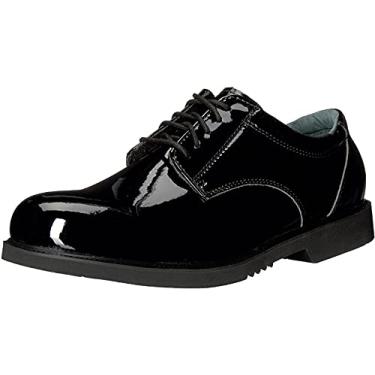 Imagem de Thorogood Sapato social preto Oxford Poromérico de alto brilho da Uniform Classics para homens e mulheres com palmilha flexível de EVA e sola confortável de borracha soprada sem marcação, preto, 35