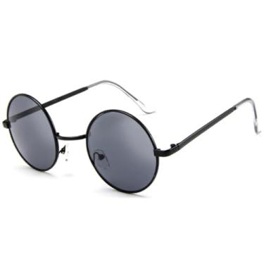Imagem de JRLLFD Óculos de sol retrô luxuosos com armação redonda, moda feminina e masculina, proteção UV400 para dirigir ao ar livre (preto e cinza)