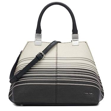 Imagem de Calvin Klein Bolsa feminina geométrica de granito – 2 em 1, couro vegano, 2 bolsos, Multilistra preta, One Size