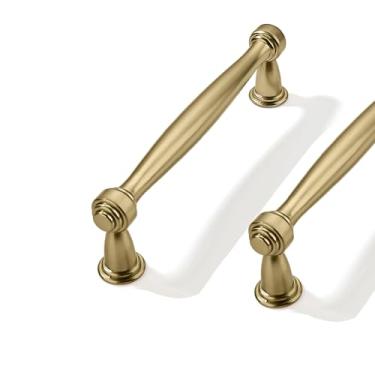 Imagem de CABDM Pacote com 2 3-3/4 polegadas (96 mm) de centro a centro de latão escovado puxadores de armário puxadores de armário sólidos puxadores de gaveta resistentes cômodos cozinhas quartos