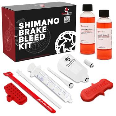 Imagem de BleedZone Kit de sangramento de freio Shimano com óleo mineral Shimano de 180 ml - Kit de sangramento de freio hidráulico para bicicletas MTB, estrada e cascalho - Kit completo de sangramento de freio
