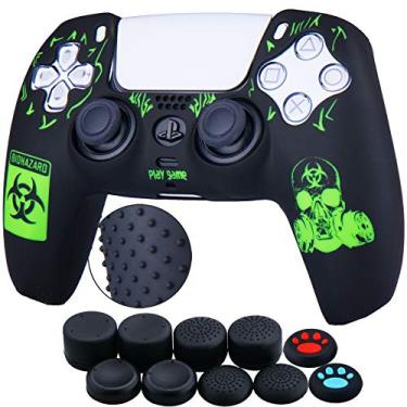 Imagem de YoRHa Silicone Rubber Back Dots Carving Customizing Skin Cover for PS5 Controller x 1(BH Green) with Pro Thumb Grips x 10