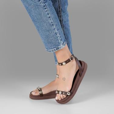 Imagem de Sandalia Papete Feminina Flat Flatform Tacha Enfeite Aplique Metal Tendencia Confort (Off White, BR, Adulto, Numérico, 40)