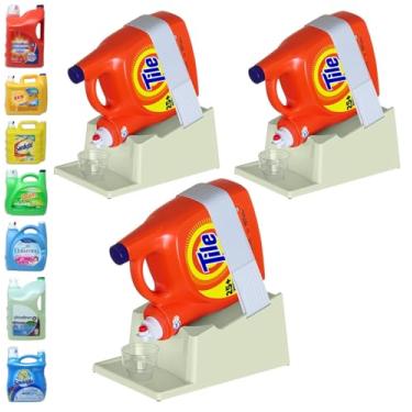 Imagem de Suporte organizador de detergente para roupas TidyFriend com bandeja coletora, pacote com 3 suportes de sabão em pó com pés de borracha antiderrapante para organização do espaço de lavagem, inclinação