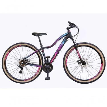 Imagem de Bicicleta Feminina Aro 29 Ksw Mwza Alumínio 24v Freio A Disco Garfo Suspensão Pneu C/faixa Cor:preto/pink/azul;tam:15