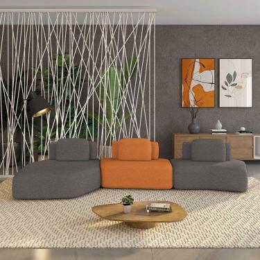 Imagem de Sofá 3 Lugares Orgânico Com Chaise E 2 Módulos Berlim Bouclê Gf K01 - D'rossi Grafite-caramelo