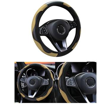 Imagem de Couslcd Capa de volante de carro, protetor de volante elástico de couro sintético de microfibra de fibra de carbono de 38 cm para homens e mulheres, antiderrapante respirável para a maioria dos carros