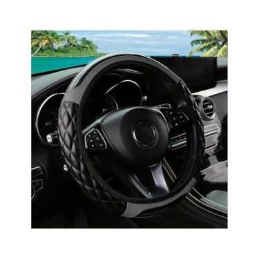 Imagem de Couslcd Capa de volante de carro, 36,8-38 cm de couro antiderrapante, design confortável de segurança, acessórios de volantes automáticos universais para carros, caminhões, SUV (cinza)