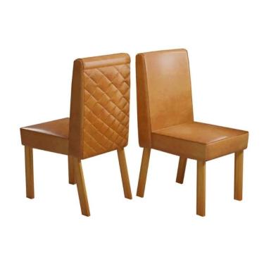 Imagem de Kit 2 Cadeiras De Jantar Premium Rimini Tecido Sintético Naturale E Caramelo