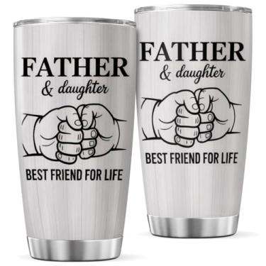 Imagem de CUBICER Copo de aço inoxidável para pai e filha, Best Friend For Life, 590 ml, presente para pai, de caneca de viagem isolada, café ou bebidas frias, calor, gelado, frio, quente, garrafa, chá ao ar