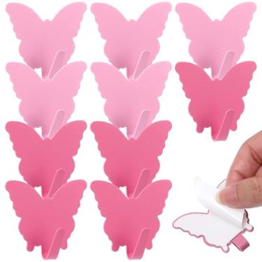 Imagem de Mabor Pacote com 10 ganchos de parede de borboleta, cabides adesivos de aço inoxidável rosa e rosa, decoração fofa de banheiro, porta-chaves forte para cozinha, escritório, quarto