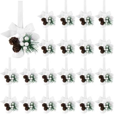 Imagem de Hollowfly 24 peças de sinos de Natal para decoração de laços de Natal de veludo com sinos e pinha, enfeites de árvore de Natal para pendurar em casa, guirlanda, porta de Natal, presentes para