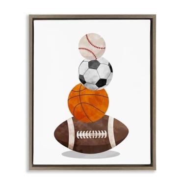 Imagem de Stupell Industries Arte de parede em tela flutuante marrom com moldura de bola esportiva, design de Christine Simpson Art, 53 x 43 cm