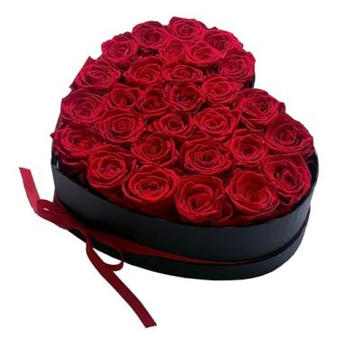 Imagem de Dopluia Preserved Roses Presentes de Dia dos Namorados para seu aniversário e Dia das Mães para sempre Flores Caixa em forma de coração (Vermelho-27 Rosas)