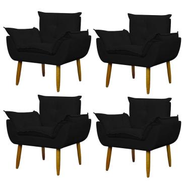 Imagem de Kit 4 Poltronas Decorativa Sala E Quarto Opala Suede Herrero Cor:preto