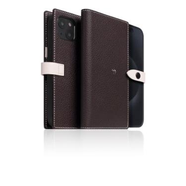 Imagem de SLG Capa carteira de couro feita à mão para iPhone 15 Plus, D8, couro de flor integral, capa flip removível com capa MagSafe TPU e fecho de pressão com caixa de presente (marrom creme)