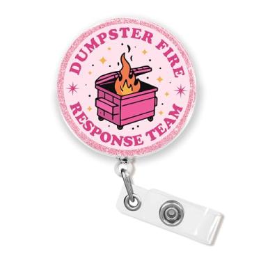 Imagem de Carretel de crachá Dumpster Fire Response Team 4 cm engraçado escritório local de trabalho enfermeira sarcástica CNA RN enfermeira de enfermagem flebotomia médica crachá retrátil com clipe jacaré