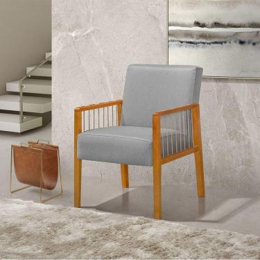 Imagem de Poltrona Decorativa Base Em Madeira Maciça E Corda Náutica Copacabana Linho Cinza - Cinza