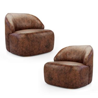 Imagem de Kit 02 Poltronas Decorativas Kaya Orgânica Sintético Whisky - Abmaza