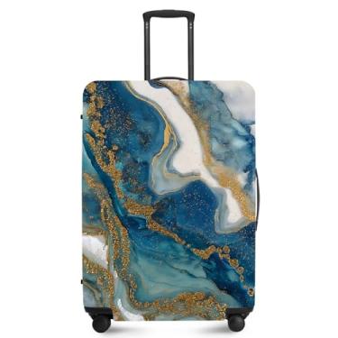 Imagem de ANNA QUEEN Capa protetora de mala de viagem antiarranhões, capa de bolsa extensível, lavável e durável de poliéster, Ouro azul claro, L(fits 28-30Inch suitcase)