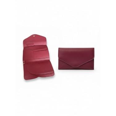 Imagem de CARTEIRA FEMININA ROSA ESCURO COURO MINIMALISTA BOTÃO PRESSÃO ORGANIZAÇÃO