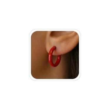 Imagem de Brincos de argola para mulheres, pequenos brincos de argola, brincos leves dos anos 80, 90, brincos de néon, acessório, joias de Natal, fantasia, Medium, Metal, Sem pedra preciosa