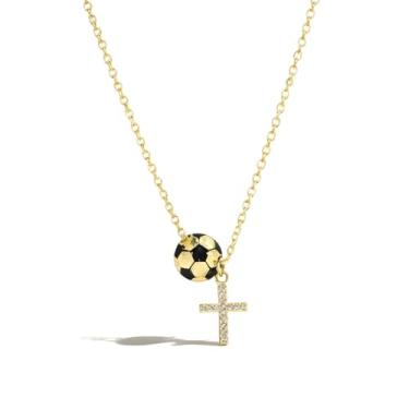 Imagem de Colar com pingente de bola e cruz, acessórios esportivos, joias, basquete, beisebol, futebol, voleibol, com pingente de cruz, gargantilha para mulheres, atletas, amantes de esportes, aniversário