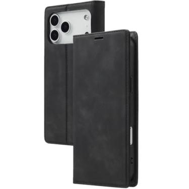 Imagem de LTLMYDAM Capa carteira para iPhone 17 Pro Max/17 Pro/Air/17, suporte de cartão de couro, capa de proteção completa, capa interna macia antiarranhões, preta, ar