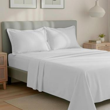 Imagem de Jogo de Cama Casal 300 Fios Percal 100% Algodão com Bordado 4 Peças BF Colchões