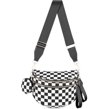 Imagem de Bolsa transversal quadriculada com carteiras removíveis, bolsas de nylon para , pochete espaçosa com alça de ombro, Preto, branco, Medium