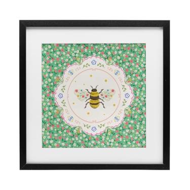 Imagem de Stupell Industries Impressão emoldurada preta floral delicada de abelha primavera sob vidro, design por Angela Steahling, 33 x 33
