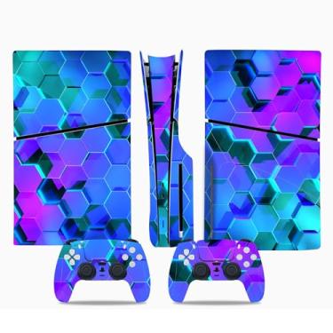 Imagem de Skin Decal Compatible with PS5 Slim Disc, Vinyl Wrap Protective Game Sticker Cover for Wireless Console & Controller (Blue Design)