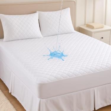 Imagem de Protetor de Colchão Queen Impermeável, 198x158x40cm, Poliéster e Polipropileno, Branco, Proteção Contra Líquidos, Ácaros e Alérgenos, Dupla Camada, Macio e Silencioso (Branco)