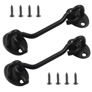 Imagem de Hordion 2 peças de gancho de privacidade e trinco de olhal, trava de porta de celeiro de 10 cm de aço inoxidável, ganchos de cabine, ferragens pretas para porta deslizante, janela externa, armário de