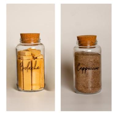 Imagem de Pote de armazenamento cafe Kit Cantinho do Café - ESCOLHA SEU KIT - Potes de Vidro 830 ml com Tampa de Cortiça(Bolacha e Cappuccino)