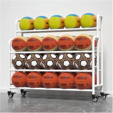 Imagem de FYLFANYAN Rack vertical de armazenamento de basquete de 3, 4 e 5 níveis, racks de futebol portátil ao ar livre, carrinho de bola móvel de aço com rodas para casa/garagem/escola/academia~/