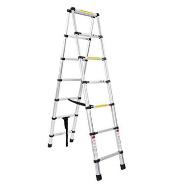 Imagem de BPHUI Escada de extensão telescópica telescópica portátil para casa, escada de degrau, escada retrátil de liga de alumínio multiposição, escada ajustável e dobrável A-Frame 150 kg Carga máxima
