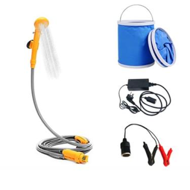 Imagem de JYXYXSCP Kit de chuveiro de carro de acampamento 12V elétrico ao ar livre, chuveiro portátil para acampamento e lavagem de carro, lavagem de animais de estimação (C)