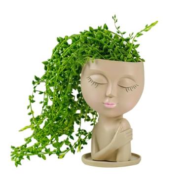 Imagem de QIYUNI Vaso de boneca de ombro de toque criativo cáqui, lindo vaso de resina, usado para vasos decorativos internos e externos, é um presente ideal.