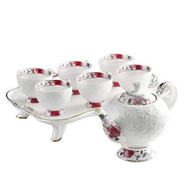 Imagem de Conjunto de chá da tarde, conjunto de café, conjunto de xícaras de café de cerâmica europeia, bule de chá, conjunto de xícaras de chá de porcelana com bandeja de chá
