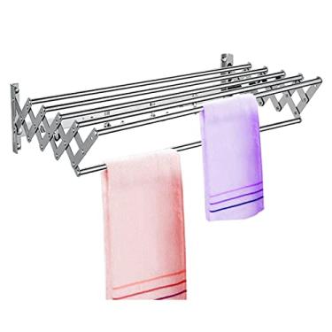 Imagem de Rack de secagem de roupas, trilho retrátil, dobrável, arejador, expansível, montado na parede, prateleiras de secagem, banheiro, barra de toalha, secador de linha de lavagem