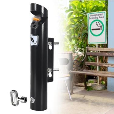 Imagem de Cinzeiro para uso externo - Caixote de cigarro de metal montado na parede - Recipiente comercial para pub e escritório, restaurante e bar, economia de espaço/aço inoxidável/travável, 46 × 7,5 cm/18 ×