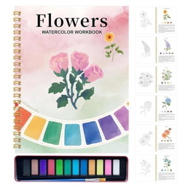 Imagem de Livros de pintura em aquarela | Livro de colorir em aquarela com 12 cores para adultos | Kit de materiais de desenho para colorir iniciantes adolescentes aprendizagem em casa viagens escola aula de