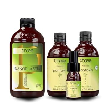 Imagem de Selagem Nanoplastia Pantovin Com Kit Life Home Care Shampoo Mascara e Tonico Capilar Three Therapy